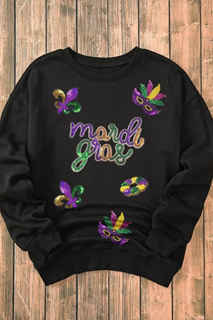 MARDI GRAS Sequin Round Neck Sweatshirt - Makw Official Site