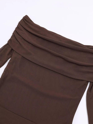 Off-Shoulder Ruched Long Sleeve Maxi Dress - Makw Official Site