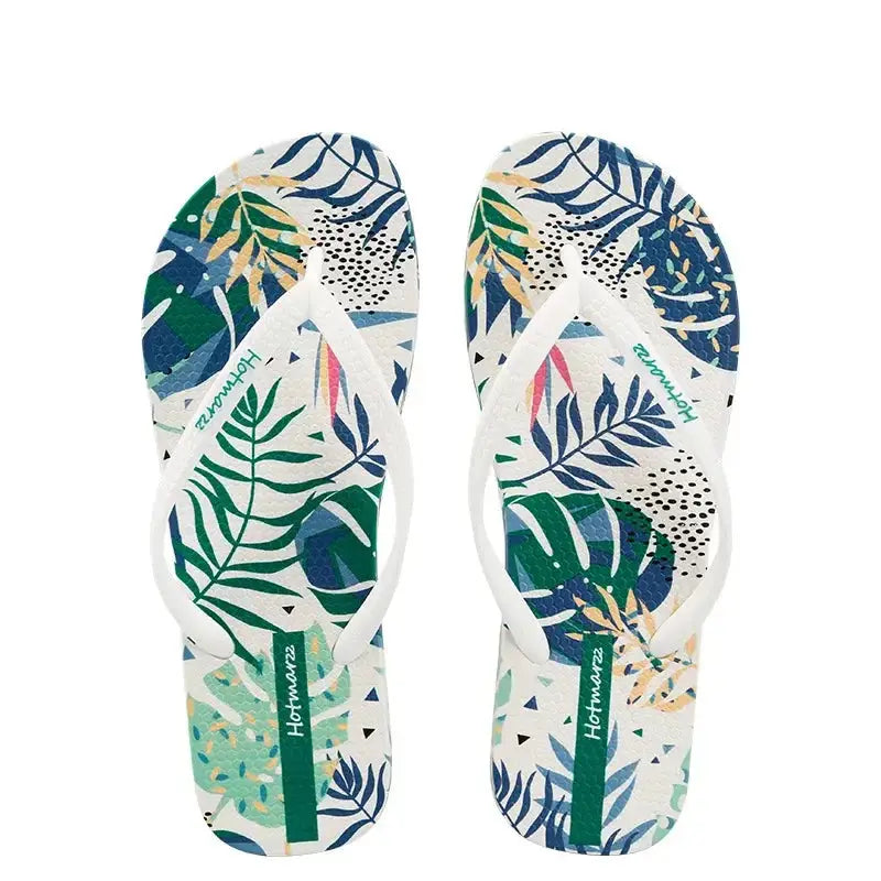 Tropical Leaf Print Summer Slippers - Makw Official Site