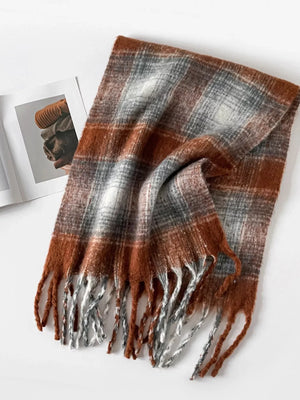 Plaid Fringe Scarf - Makw Official Site