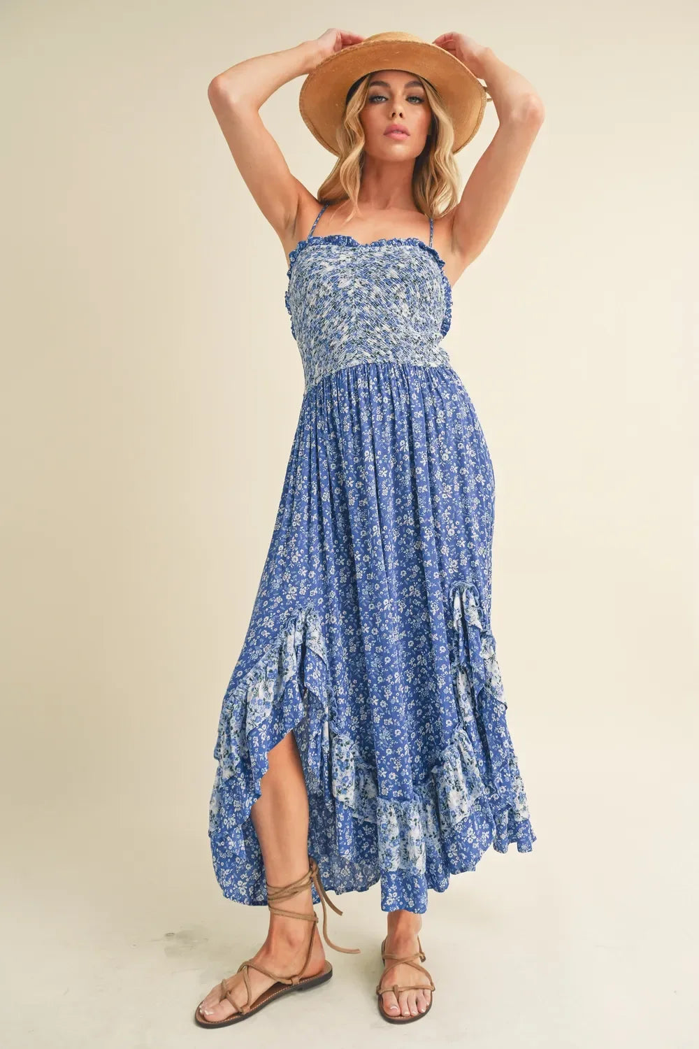Aemi + Co Ditsy Floral Ruffled Hem Maxi Cami Dress - Makw Official Site