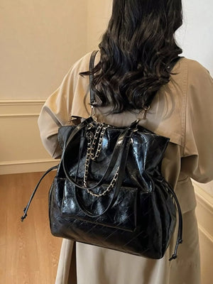 Quilted Chain Decor Backpack Bag - Makw Official Site