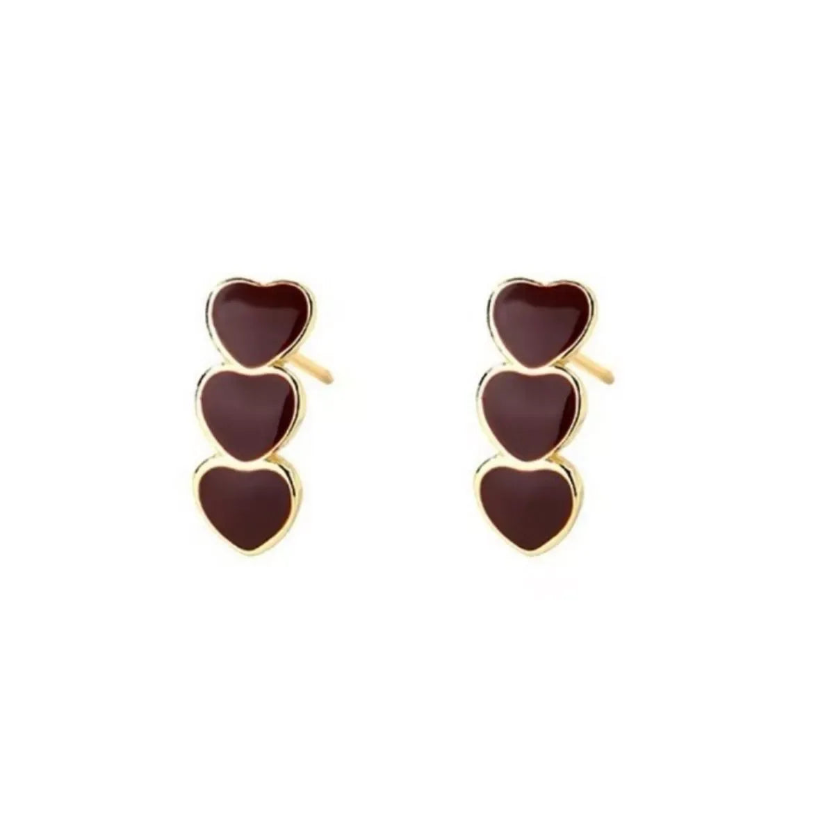 Triple Heart Stud Earrings - Makw Official Site