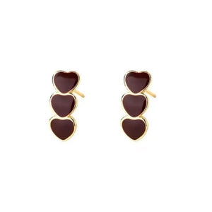 Triple Heart Stud Earrings - Makw Official Site