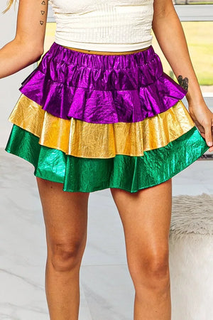 BiBi Mardi Gras Color Block Metallic Tiered Skirt - Makw Official Site