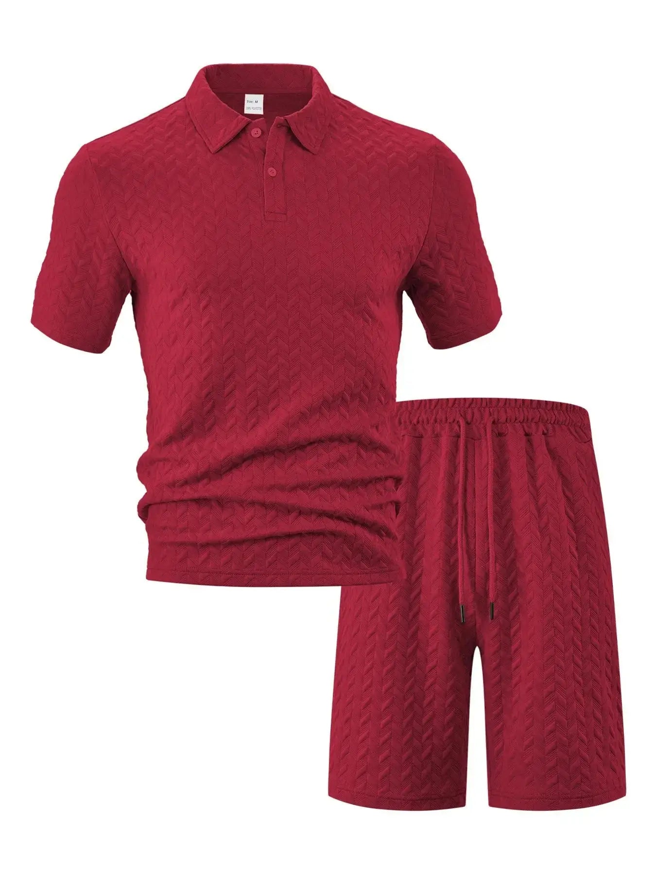 Men's Full Size Textured Polo Shirt and Shorts Set Plus Size - Makw Official Site