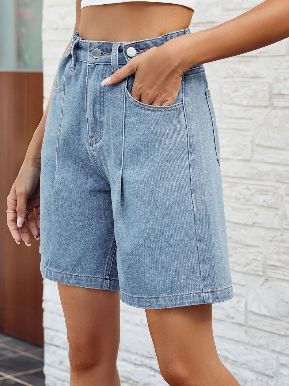 High Waist Denim Shorts with Pockets - Makw Official Site
