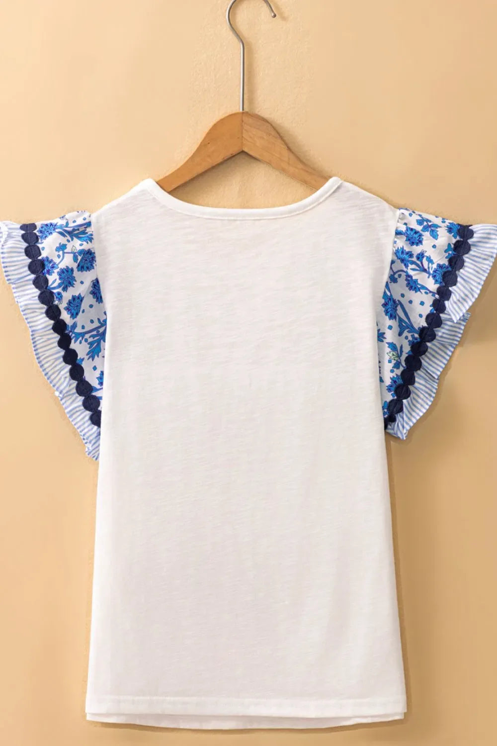 Round Neck Printed Ruffled Cap Sleeve Blouse - Makw Official Site