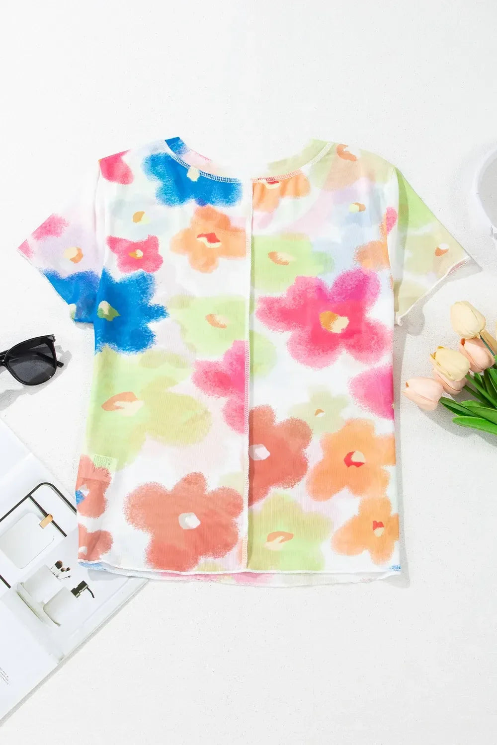 Printed Round Neck Short Sleeve Blouse - Makw Official Site