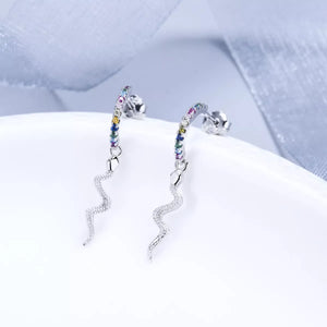 925 Sterling Silver Rainbow Zircon Geometric Earrings - Makw Official Site
