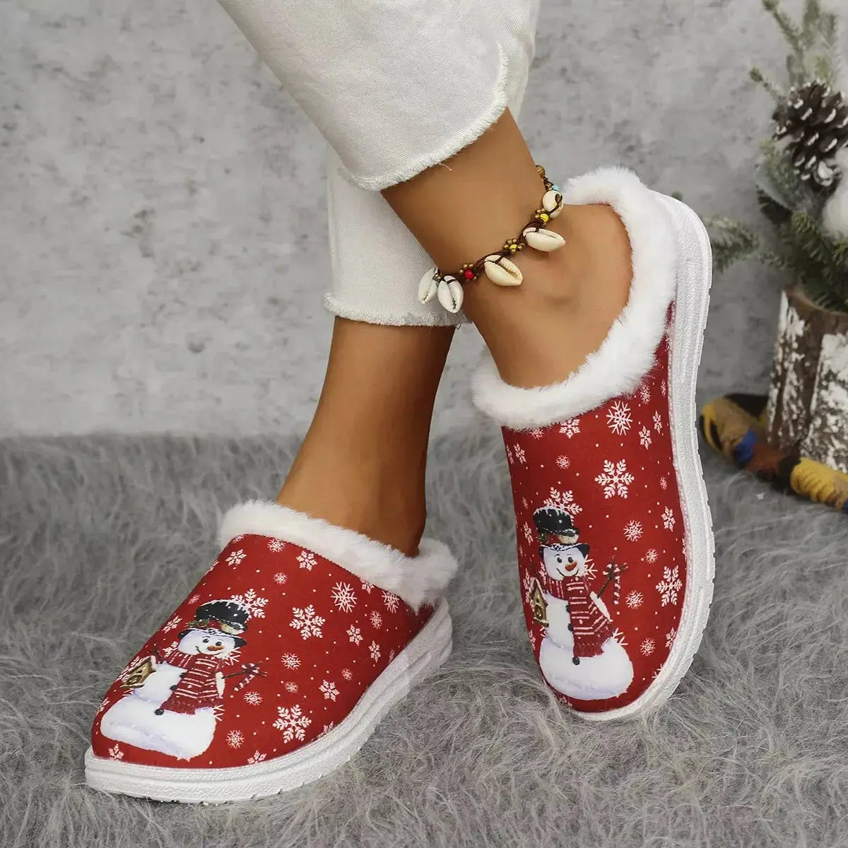 Christmas Snowman Plush Lined Slippers - Makw Official Site