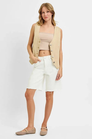 RISEN Full Size V Neck Button Down Vest Plus Size - Makw Official Site