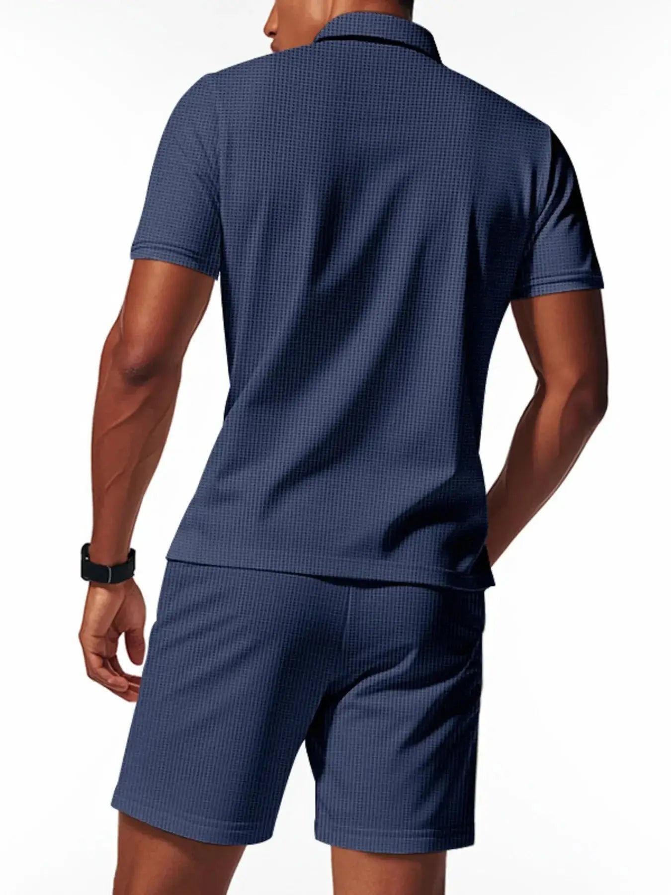 Men's Plus Size Quarter Zip Short Sleeve Top and Shorts Set - Makw Official Site