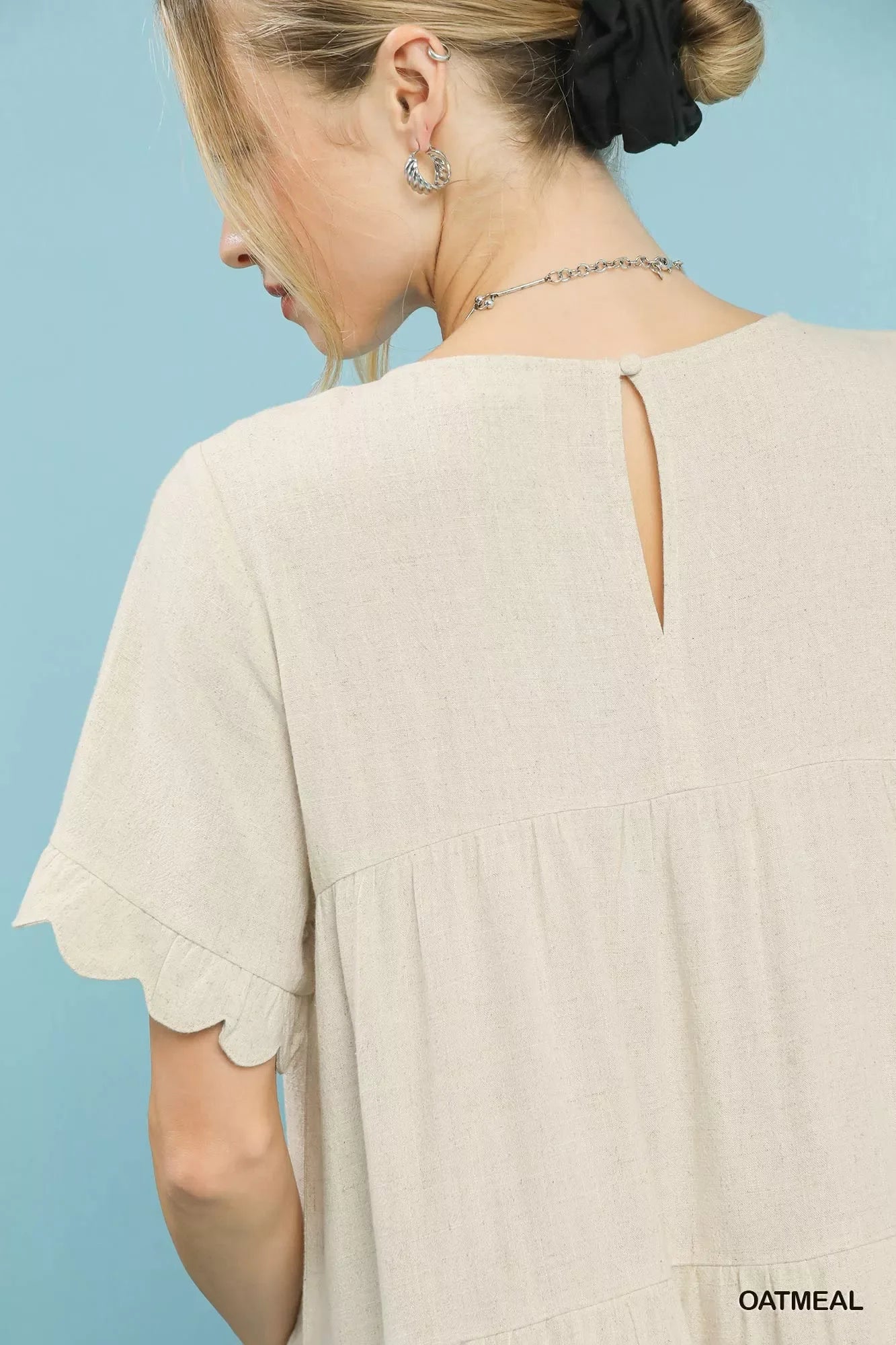 Umgee Linen Tiered Babydoll Dress with Ruffle Sleeves - Makw Official Site