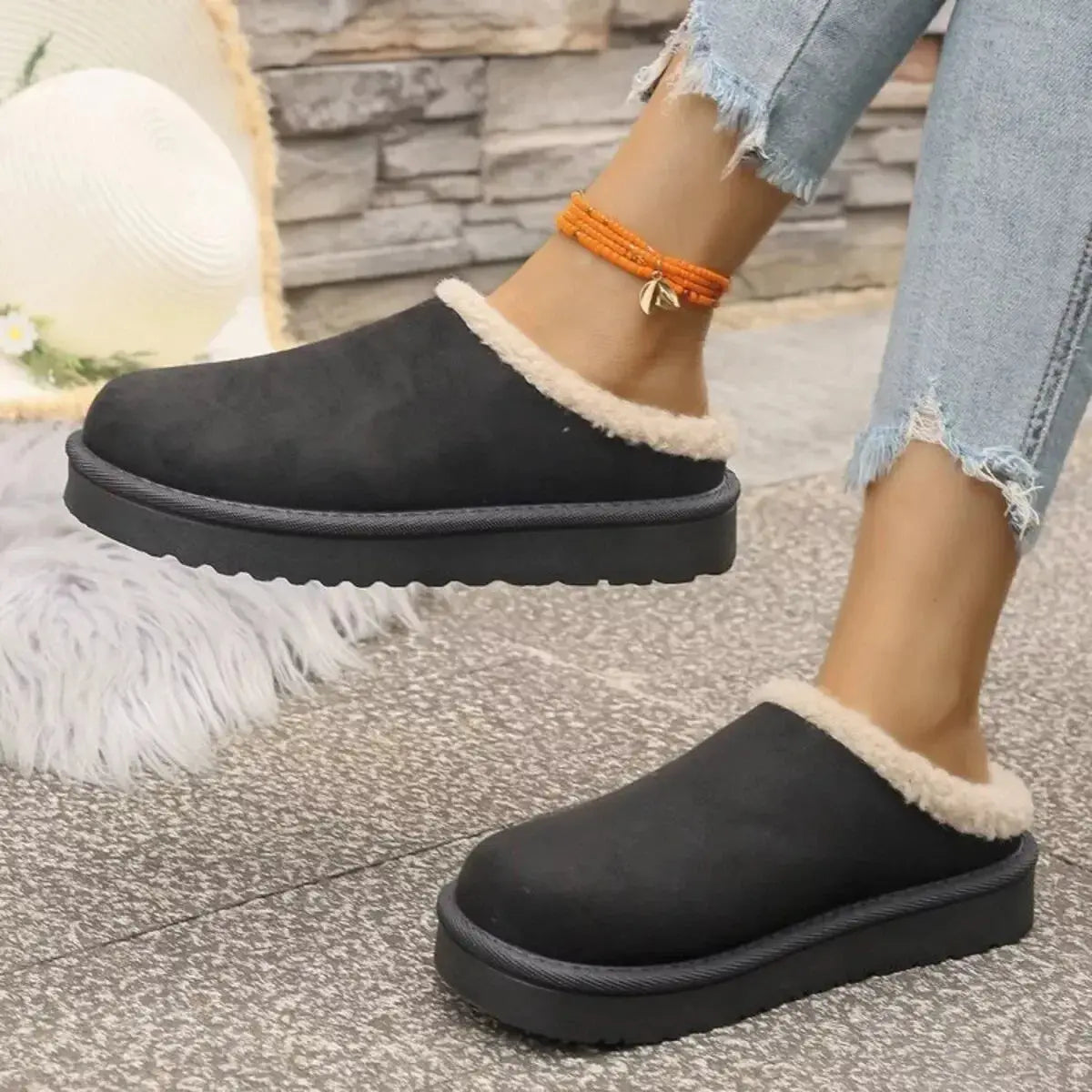 Cozy Plush Lined Platform Slippers - Makw Official Site