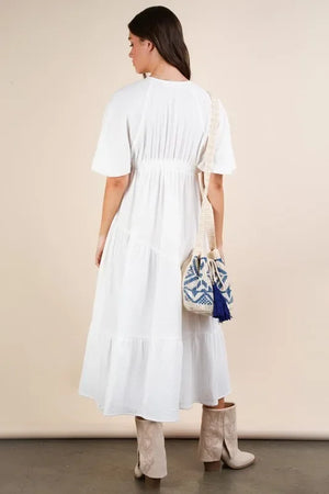 VERY J Mineral Washed Elastic Neck Detail Midi Dress - Makw Official Site
