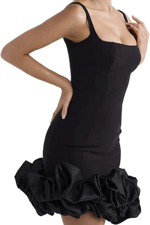 Ruched Square Neck Sleeve Mini Dress - Makw Official Site