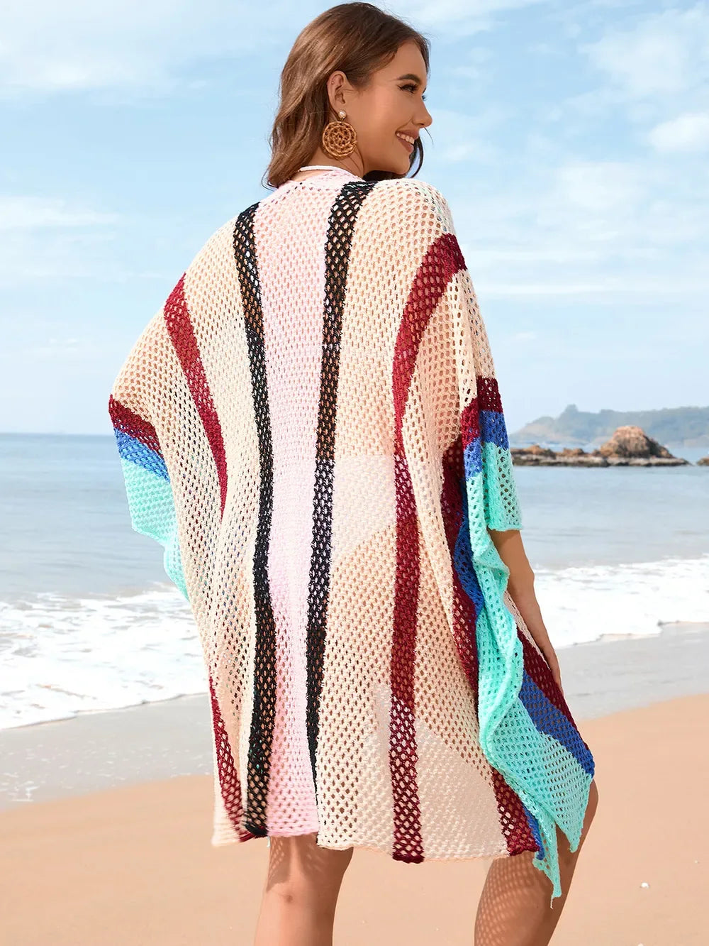 Openwork Color Block Plunge Cover-Up - Makw Official Site