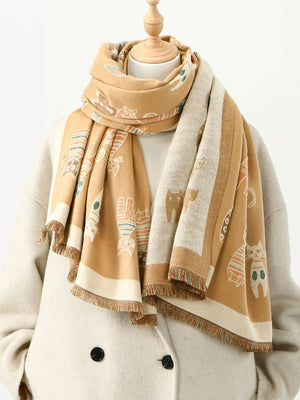 Cute Cat Pattern Raw Hem Scarf - Makw Official Site