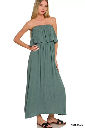 Zenana Woven Crinkle Strapless Maxi Dress - Makw Official Site