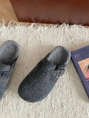 Cozy Plush Buckle Detail Slip-Ons - Makw Official Site
