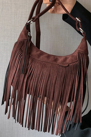 Suede Fringe Adjustable Strap Shoulder Bag - Makw Official Site