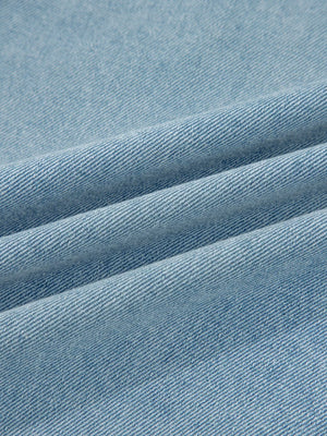 Elastic Edge Collared Zip Up Denim Jacket With Pocket - Makw Official Site