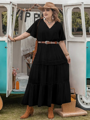 Plus Size Tie Neck Flutter Sleeve Dress - Makw Official Site