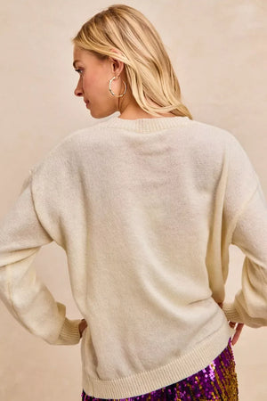 BiBi Mardi Gras Sequin Lattering Knit Top - Makw Official Site