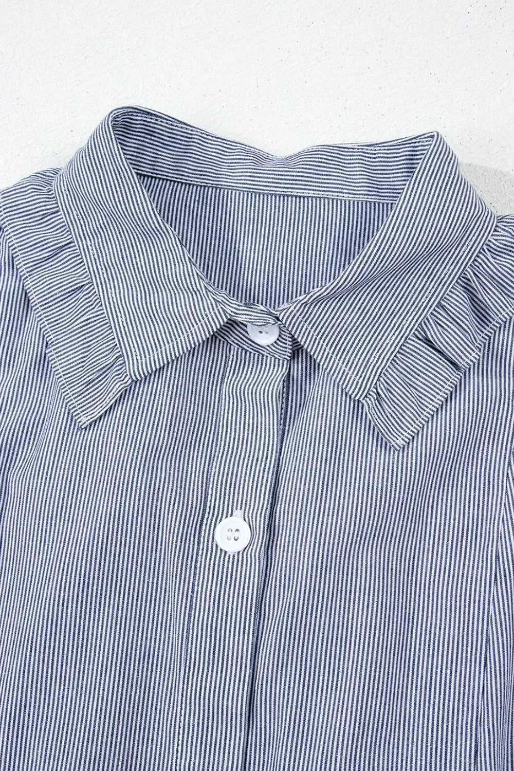 Stripe Frilled Ruffled Cap Sleeve Button Up Mini Dress - Makw Official Site