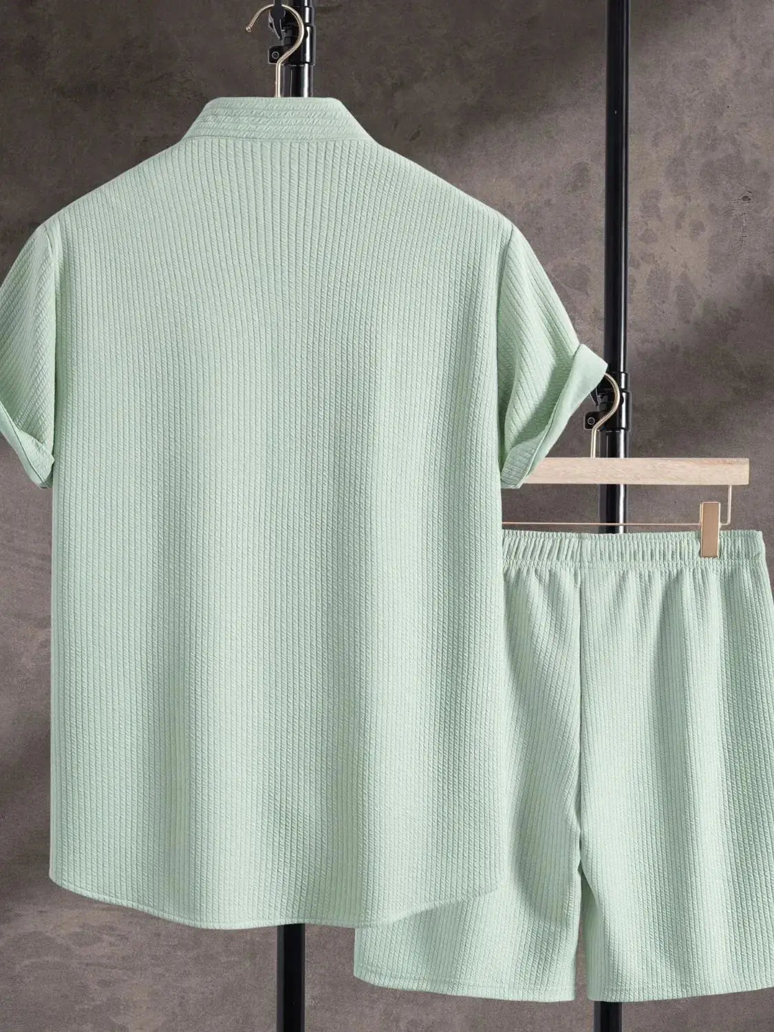 Men's Ribbed Short Sleeve Shirt and Shorts Set - Makw Official Site