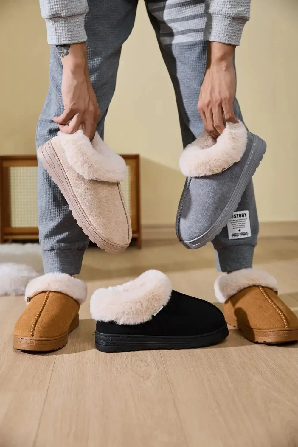 Faux Fur Round Toe Platform Slippers - Makw Official Site