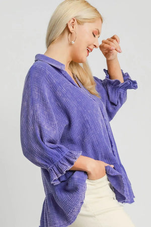 Umgee Plus Size Size Mineral Washed Cotton Gauze Top - Makw Official Site