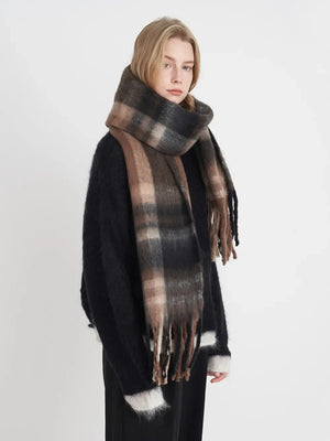 Fringe Plaid Polyester Scarf - Makw Official Site