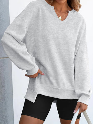 Notched Long Sleeve Oversized Sweatshirt - Makw Official Site