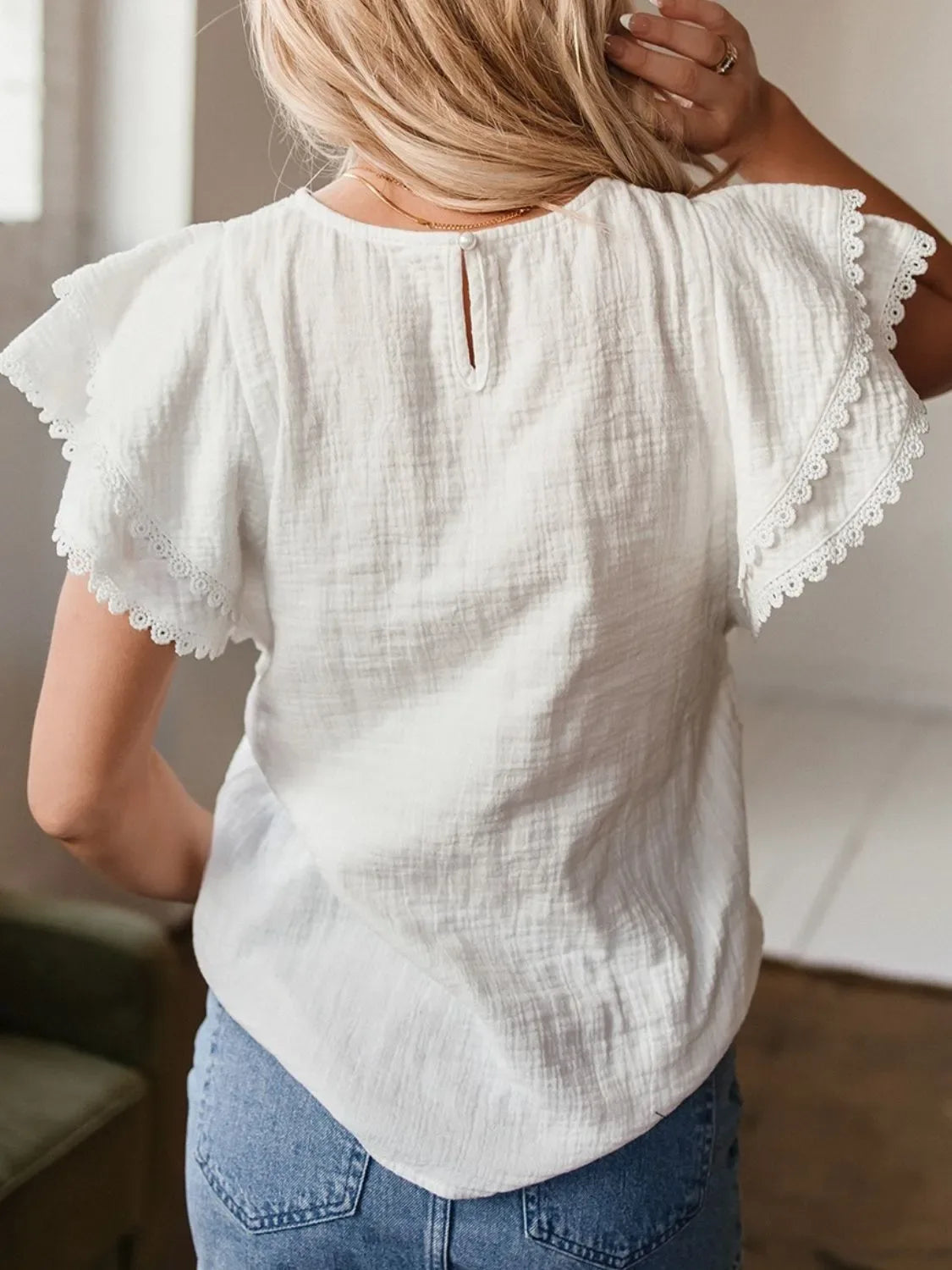 Crinkled Layered Ruffled Flutter Sleeve Blouse - Makw Official Site