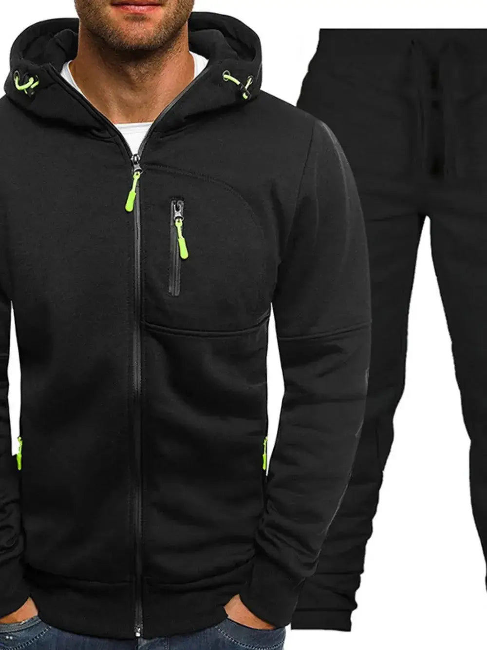 Men's Plus Size Zip Up Hooded Top and Pants Set - Makw Official Site