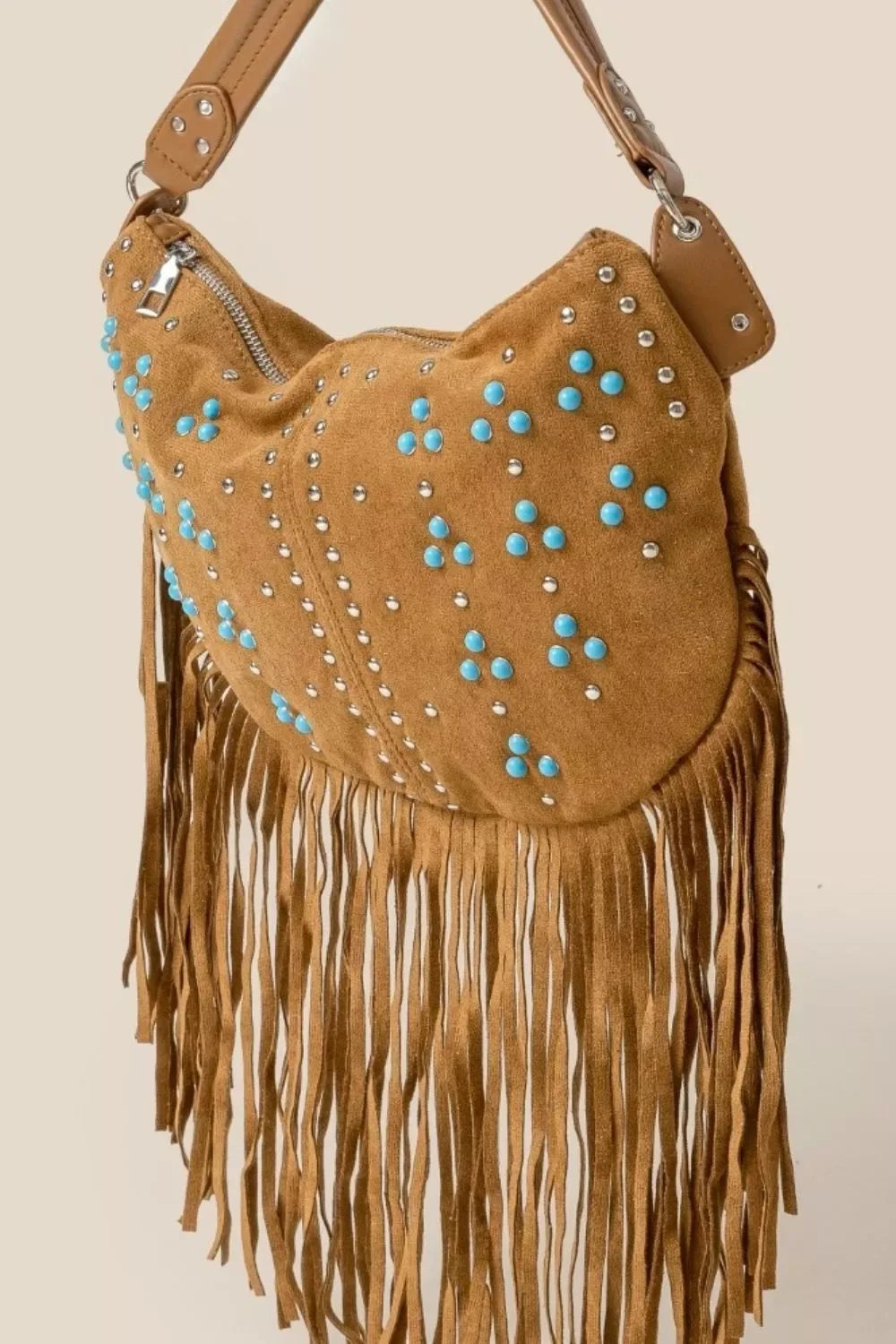Fame Studded Pattern Multi Fringe Hobo Shoulder Bag - Makw Official Site