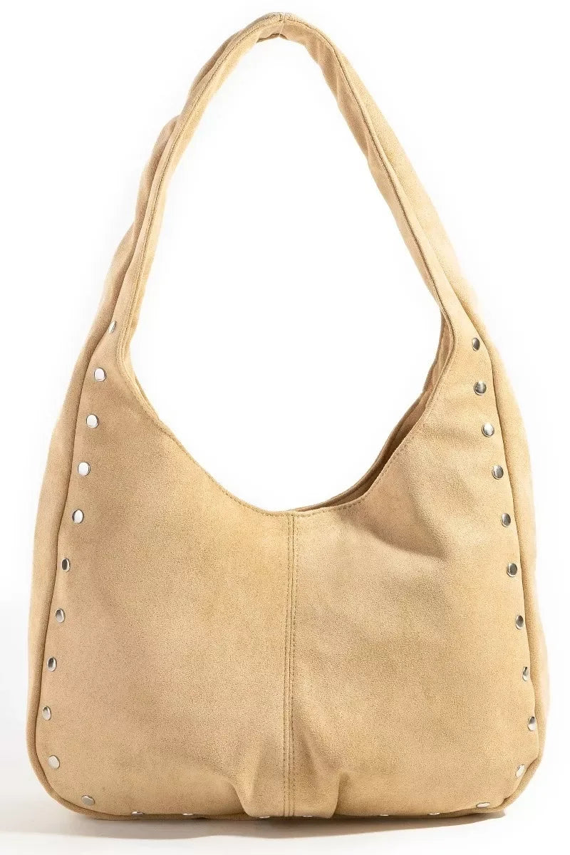 Fame Faux Suede Studded Trim Hobo Bag - Makw Official Site
