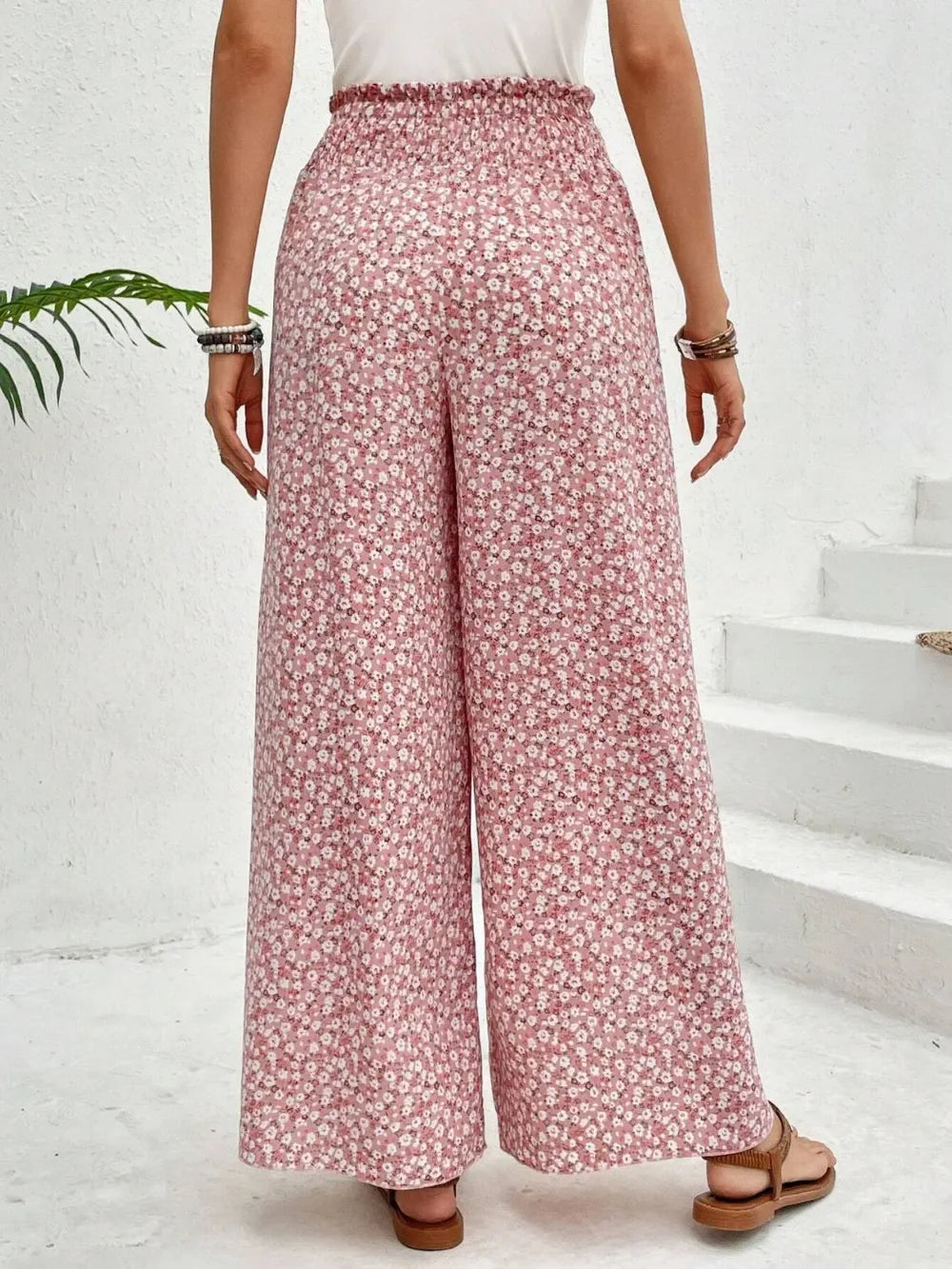 Tied Printed Wide Leg Pants - Makw Official Site