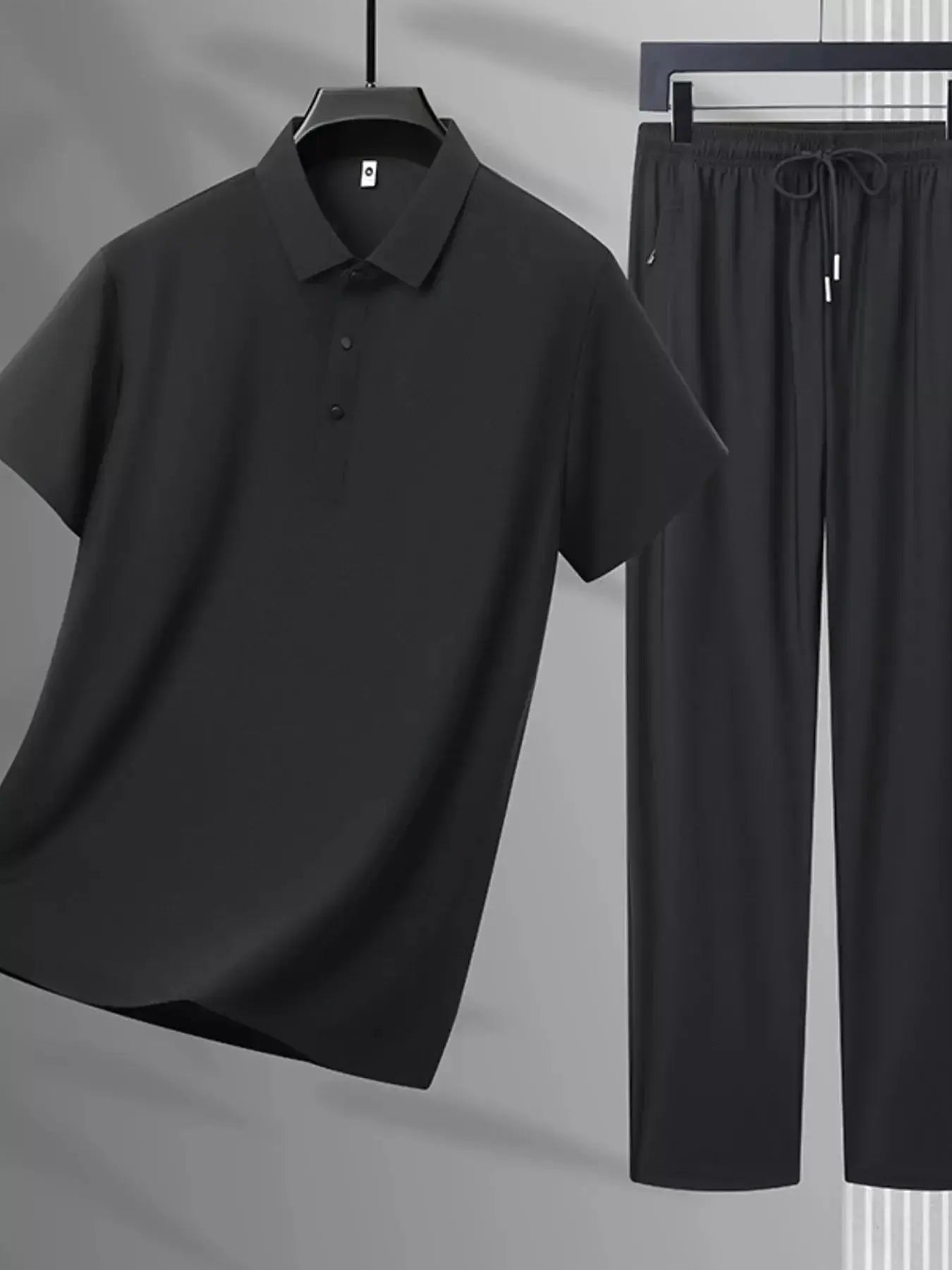 Men's Plus Size Button Detail Polo and Pants Set - Makw Official Site