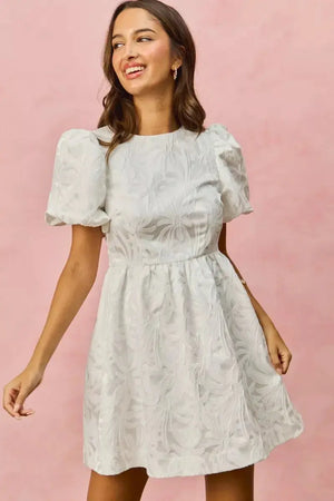 SO ME Floral Jacquard Bubble Shorts Sleeves Mini Dress - Makw Official Site