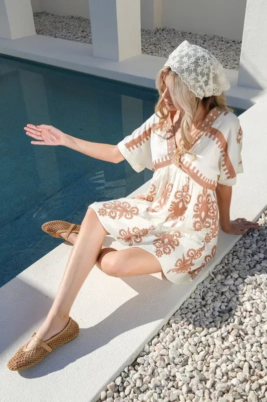 VERY J Printed V-Neck Woven Mini Dress - Makw Official Site