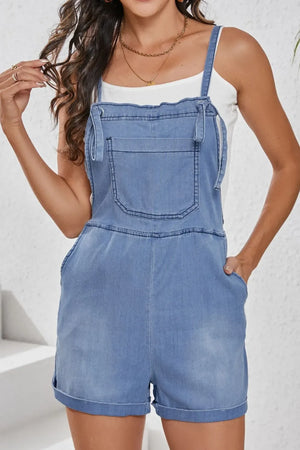 Square Neck Denim Overalls with Pockets - Makw Official Site