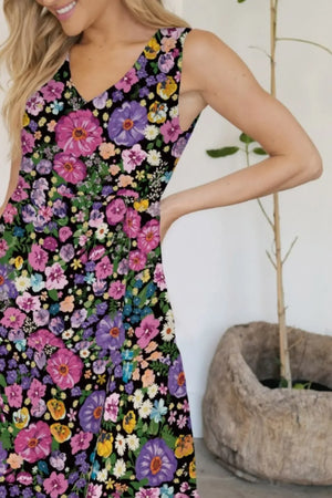 FAM-FAM Tiered Printed V-Neck Sleeveless Dress - Makw Official Site