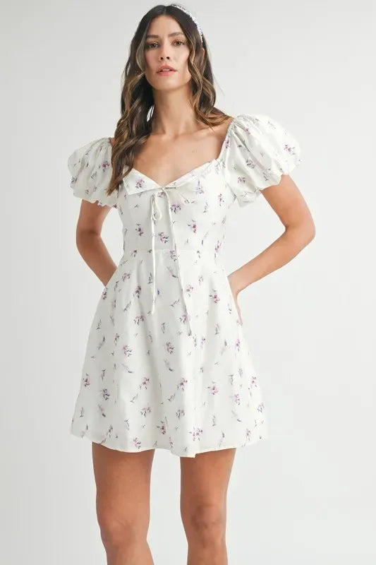 MABLE Floral Print Puff Sleeve Mini Dress - Makw Official Site