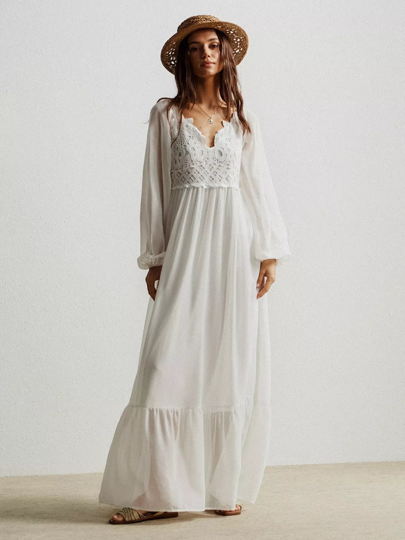 Boho Chic Crochet Lace Maxi Dress - Makw Official Site