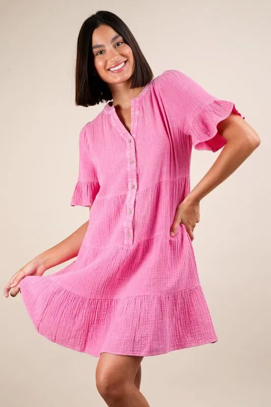 VERY J Plus Size Mineral Washed Woven Mini Dress - Makw Official Site