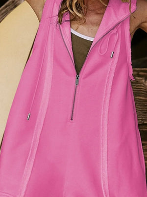 Half Zipped Hooded Sleeveless Romper - Makw Official Site