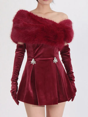 Fuzzy Off Shoulder Mini Dress - Makw Official Site